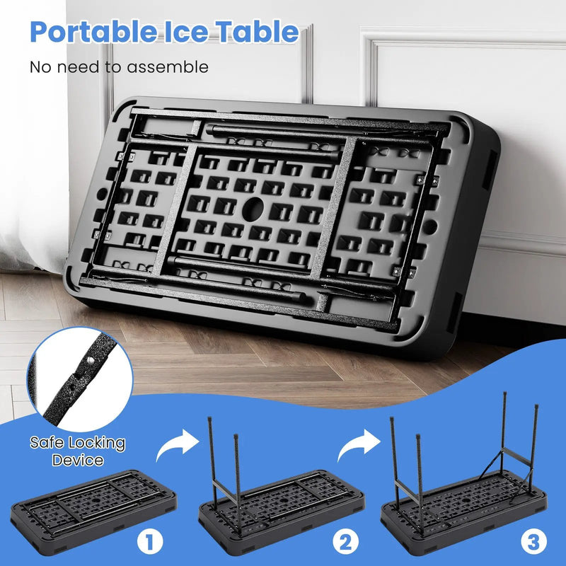 4 Feet Plastic Party Ice Folding Table with Matching Skirt by DirectDeals
