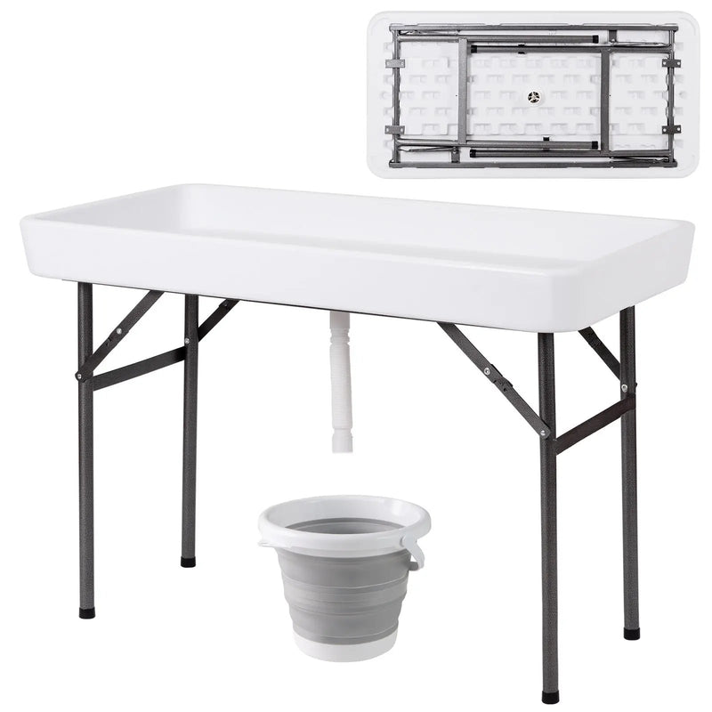 4 Feet Plastic Party Ice Folding Table with Matching Skirt by DirectDeals