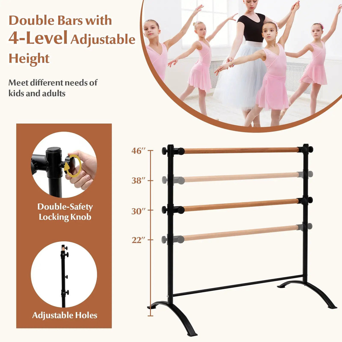 4 Foot Portable Freestanding Double Ballet Barre by DirectDeals