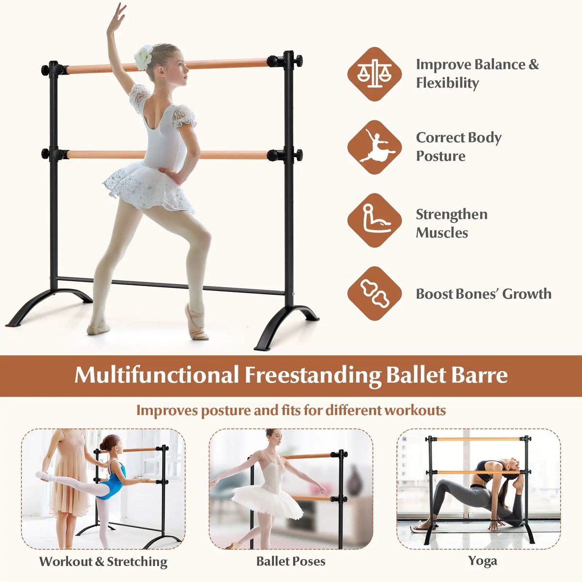 4 Foot Portable Freestanding Double Ballet Barre by DirectDeals