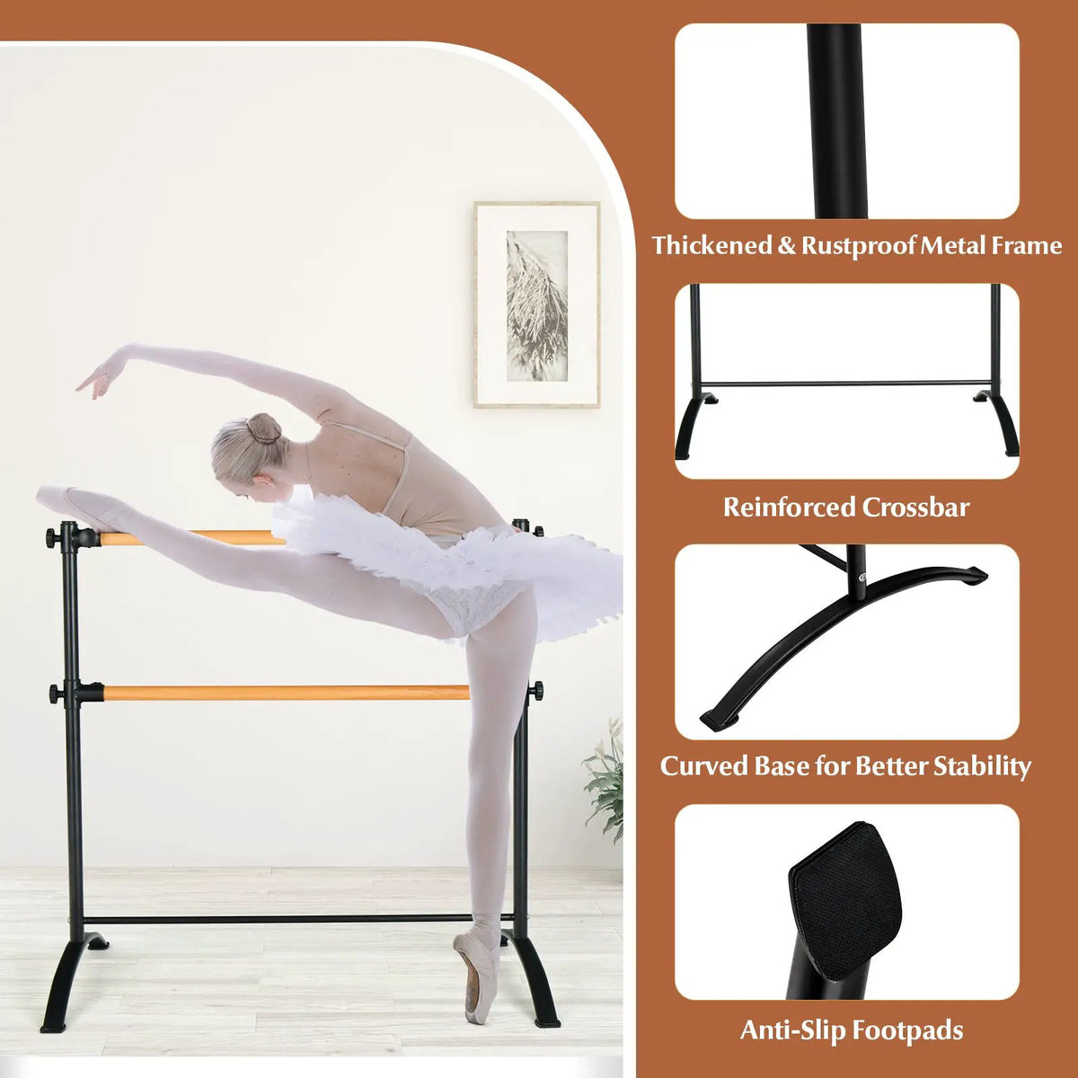 4 Foot Portable Freestanding Double Ballet Barre by DirectDeals