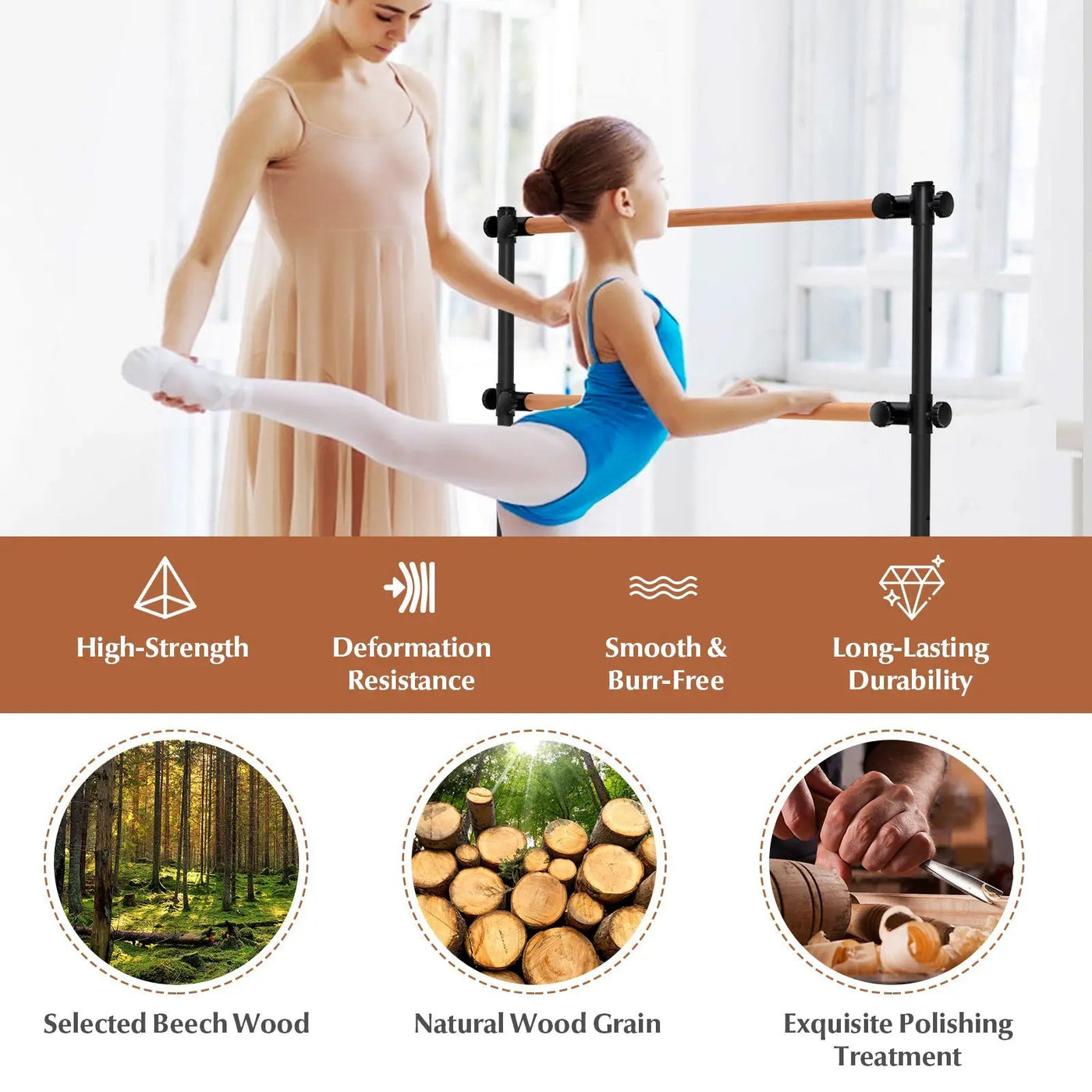 4 Foot Portable Freestanding Double Ballet Barre by DirectDeals