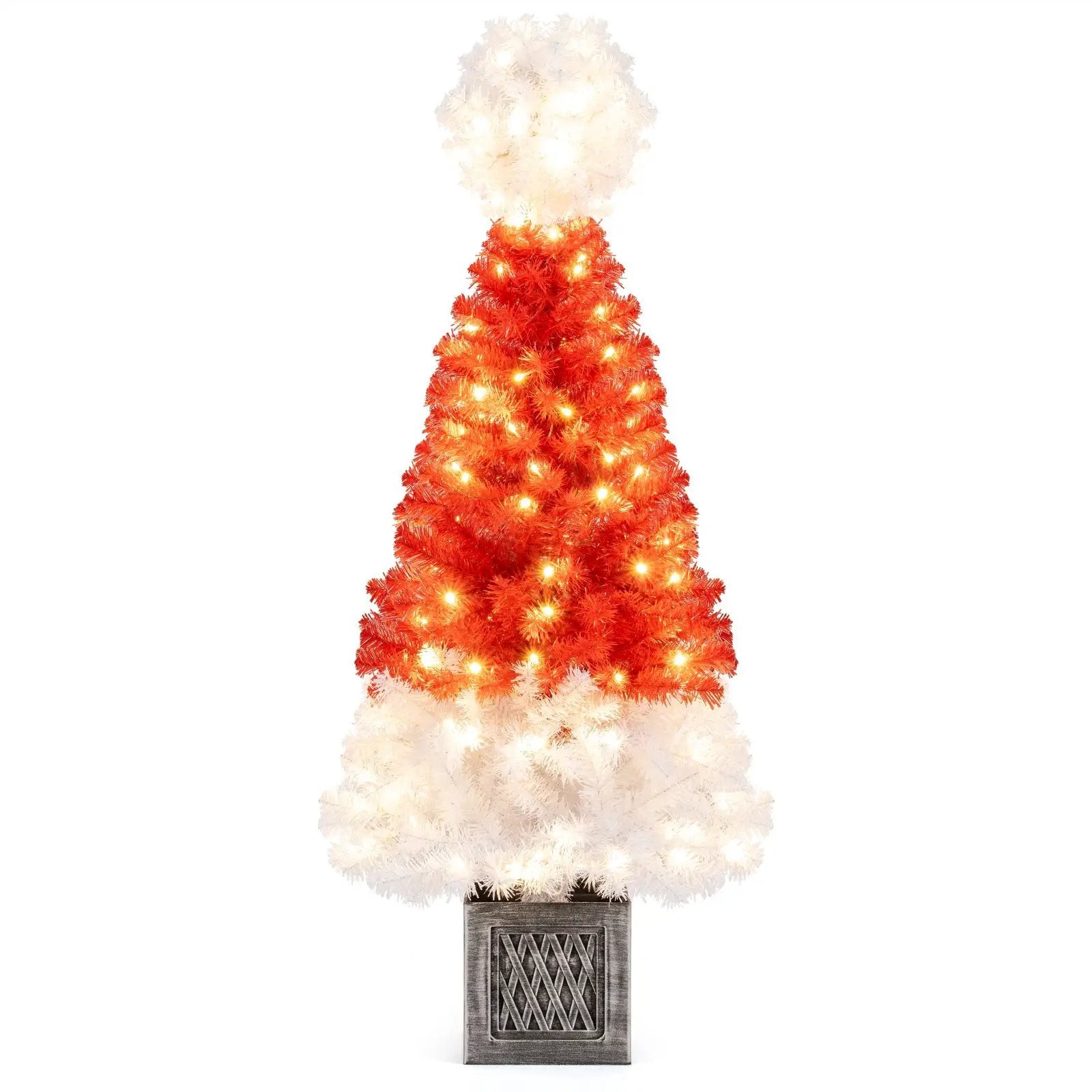 4 Ft Artificial Christmas Tree Santa Hat Xmas Tree with 300 Branch Tips Red by DirectDeals