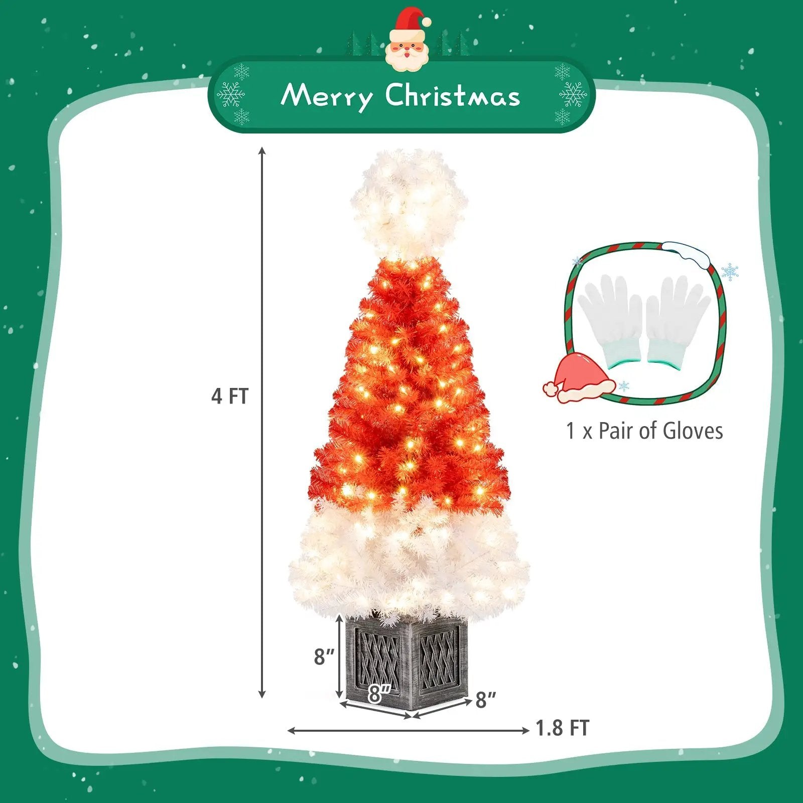 4 Ft Artificial Christmas Tree Santa Hat Xmas Tree with 300 Branch Tips Red by DirectDeals