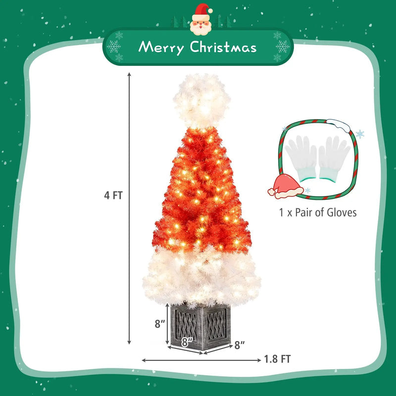4 Ft Artificial Christmas Tree Santa Hat Xmas Tree with 300 Branch Tips Red by DirectDeals
