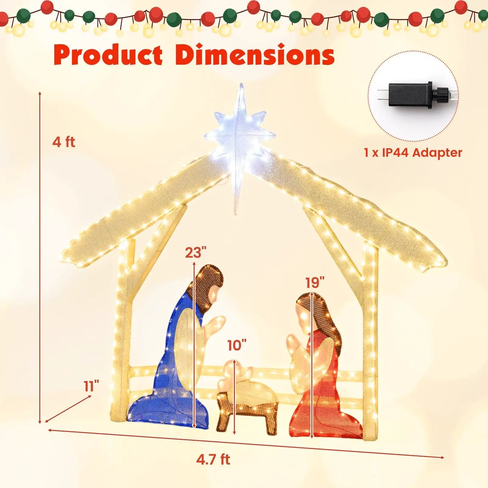 4 Ft Lighted Nativity Scene Pre-lit Christmas Holy Family Set by DirectDeals