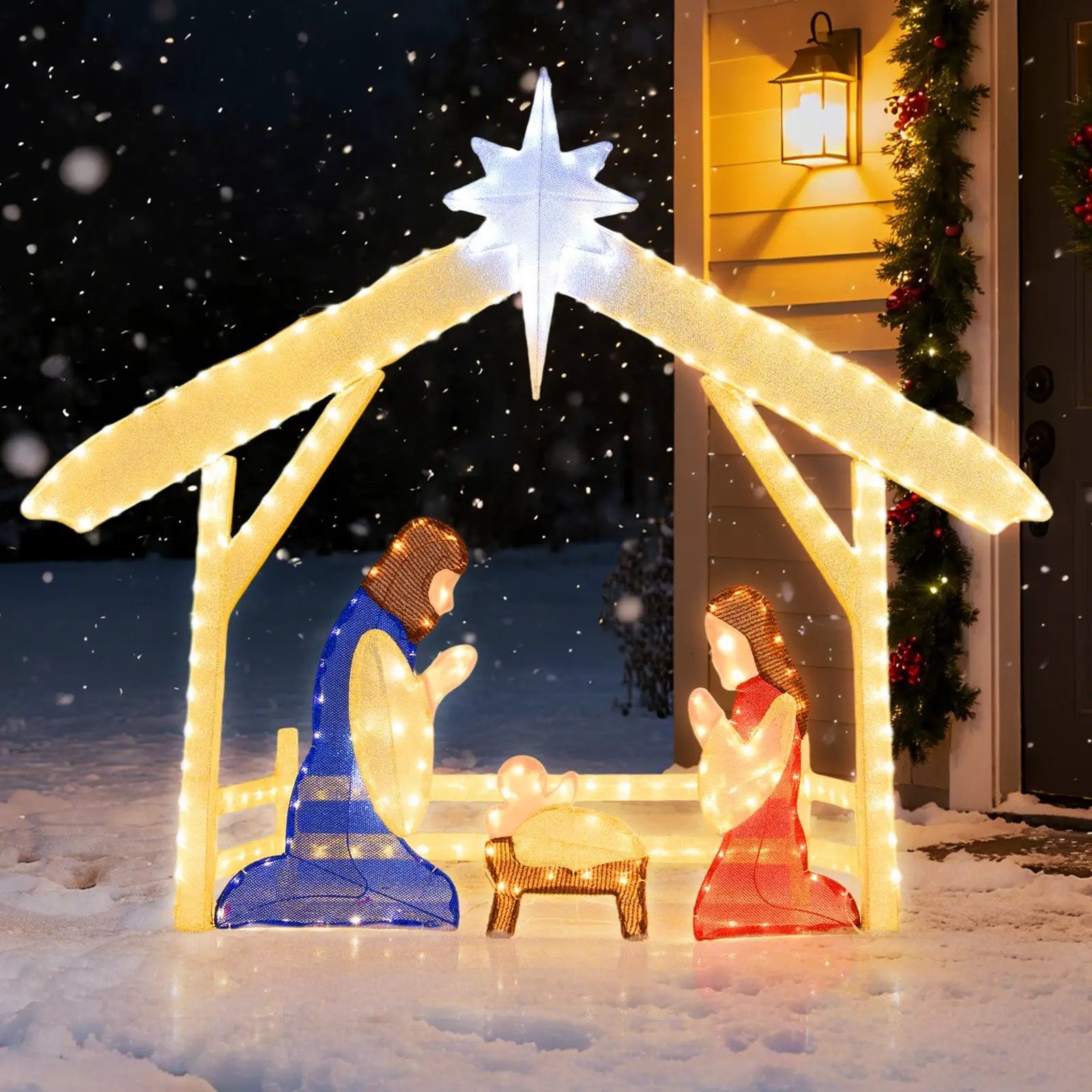 4 Ft Lighted Nativity Scene Pre-lit Christmas Holy Family Set by DirectDeals