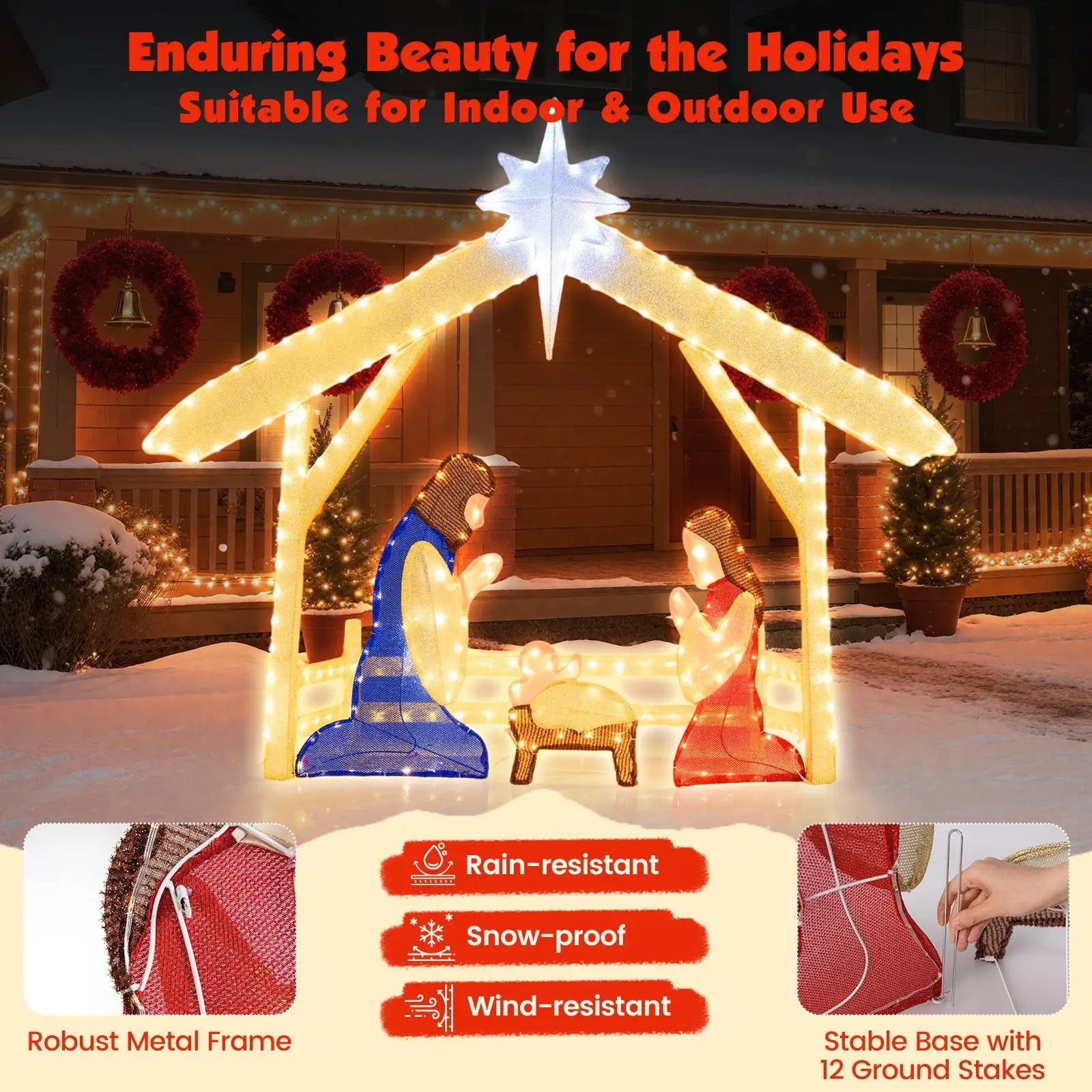 4 Ft Lighted Nativity Scene Pre-lit Christmas Holy Family Set by DirectDeals