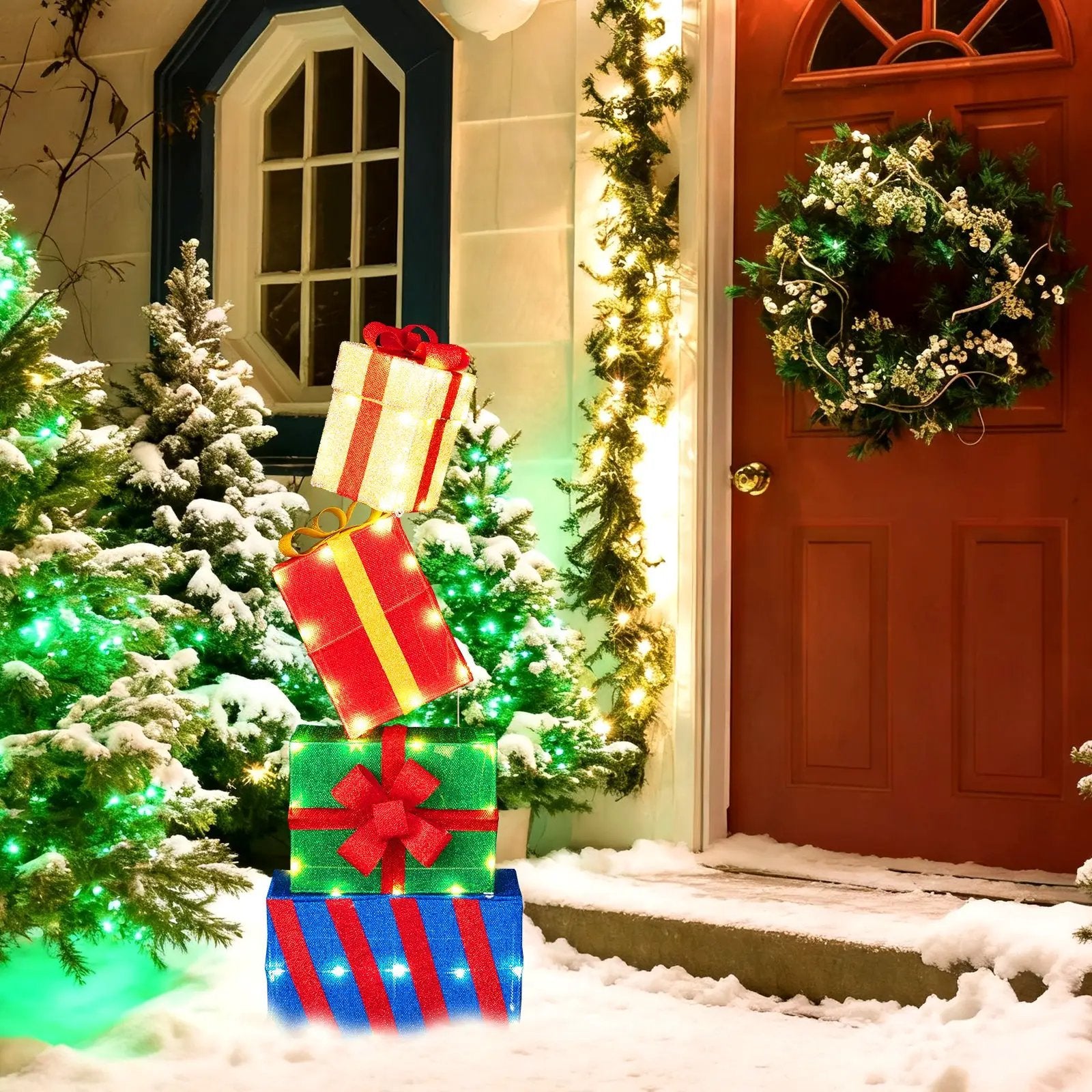 4 Ft Stackable Gift Boxes Set of 4 Stacked Christmas Present Boxes by DirectDeals