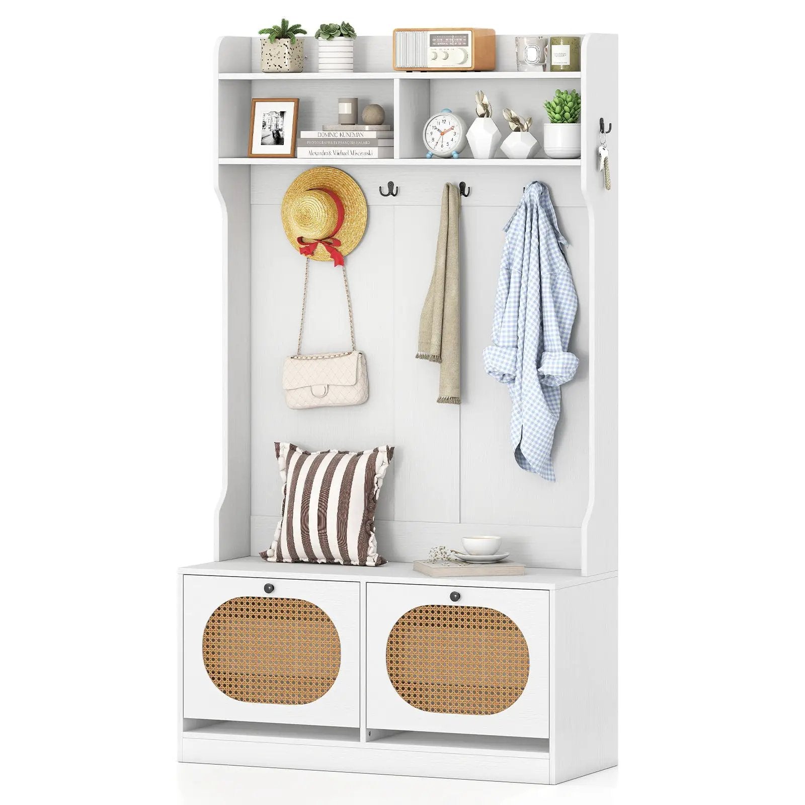 4-In-1 Hall Tree with Coat Rack and Flip Drawers for Entryway Mudroom by DirectDeals