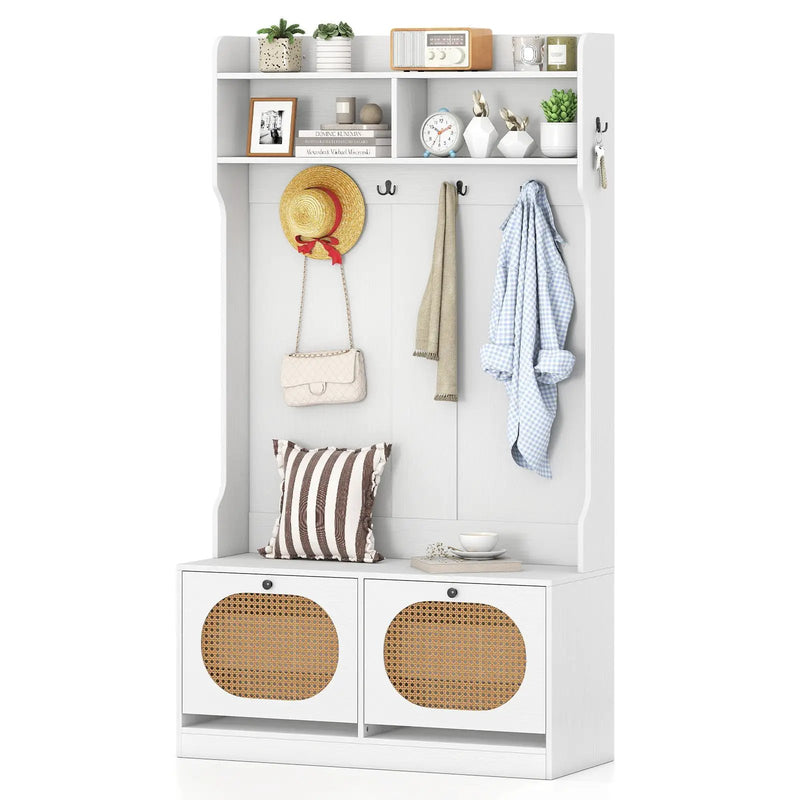 4-In-1 Hall Tree with Coat Rack and Flip Drawers for Entryway Mudroom by DirectDeals