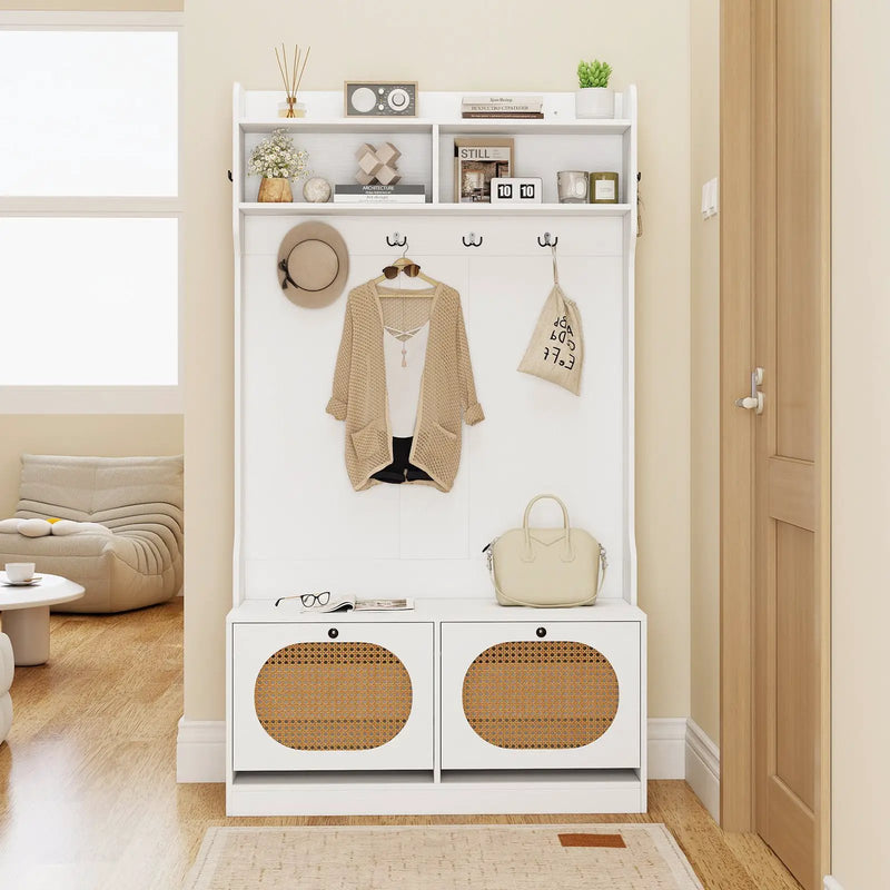 4-In-1 Hall Tree with Coat Rack and Flip Drawers for Entryway Mudroom by DirectDeals