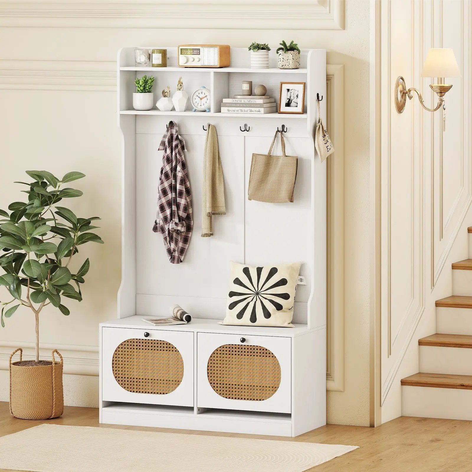 4-In-1 Hall Tree with Coat Rack and Flip Drawers for Entryway Mudroom by DirectDeals