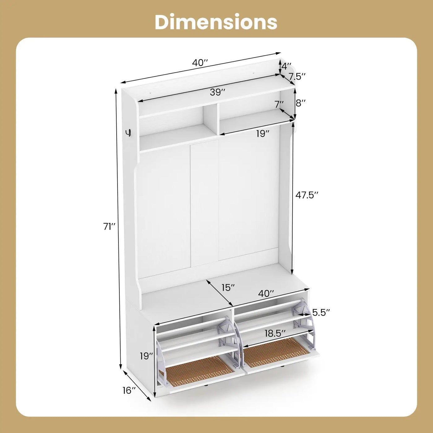 4-In-1 Hall Tree with Coat Rack and Flip Drawers for Entryway Mudroom by DirectDeals