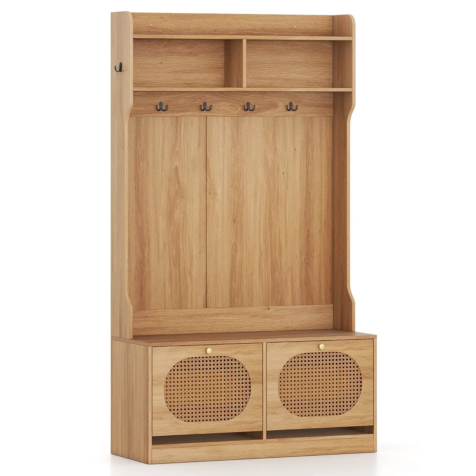 4-In-1 Hall Tree with Coat Rack and Flip Drawers for Entryway Mudroom by DirectDeals