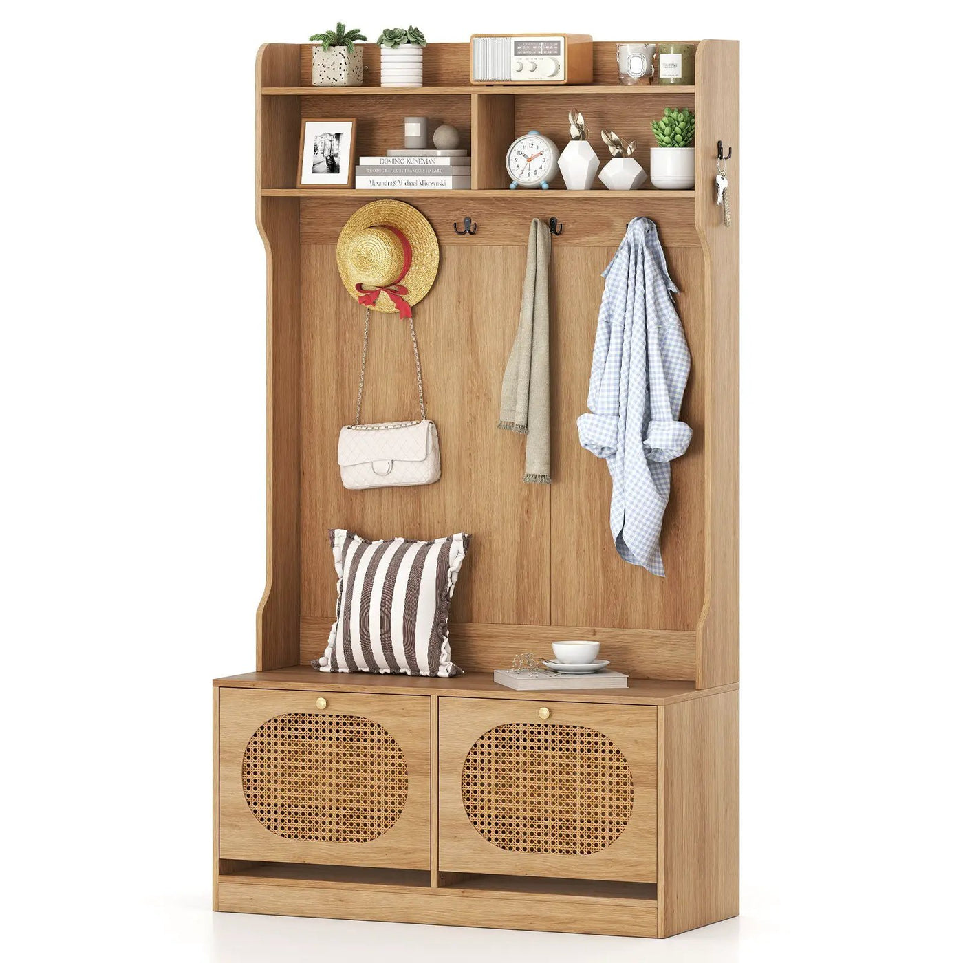 4-In-1 Hall Tree with Coat Rack and Flip Drawers for Entryway Mudroom by DirectDeals