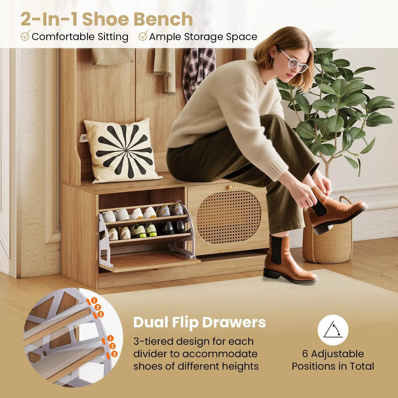 4-In-1 Hall Tree with Coat Rack and Flip Drawers for Entryway Mudroom by DirectDeals