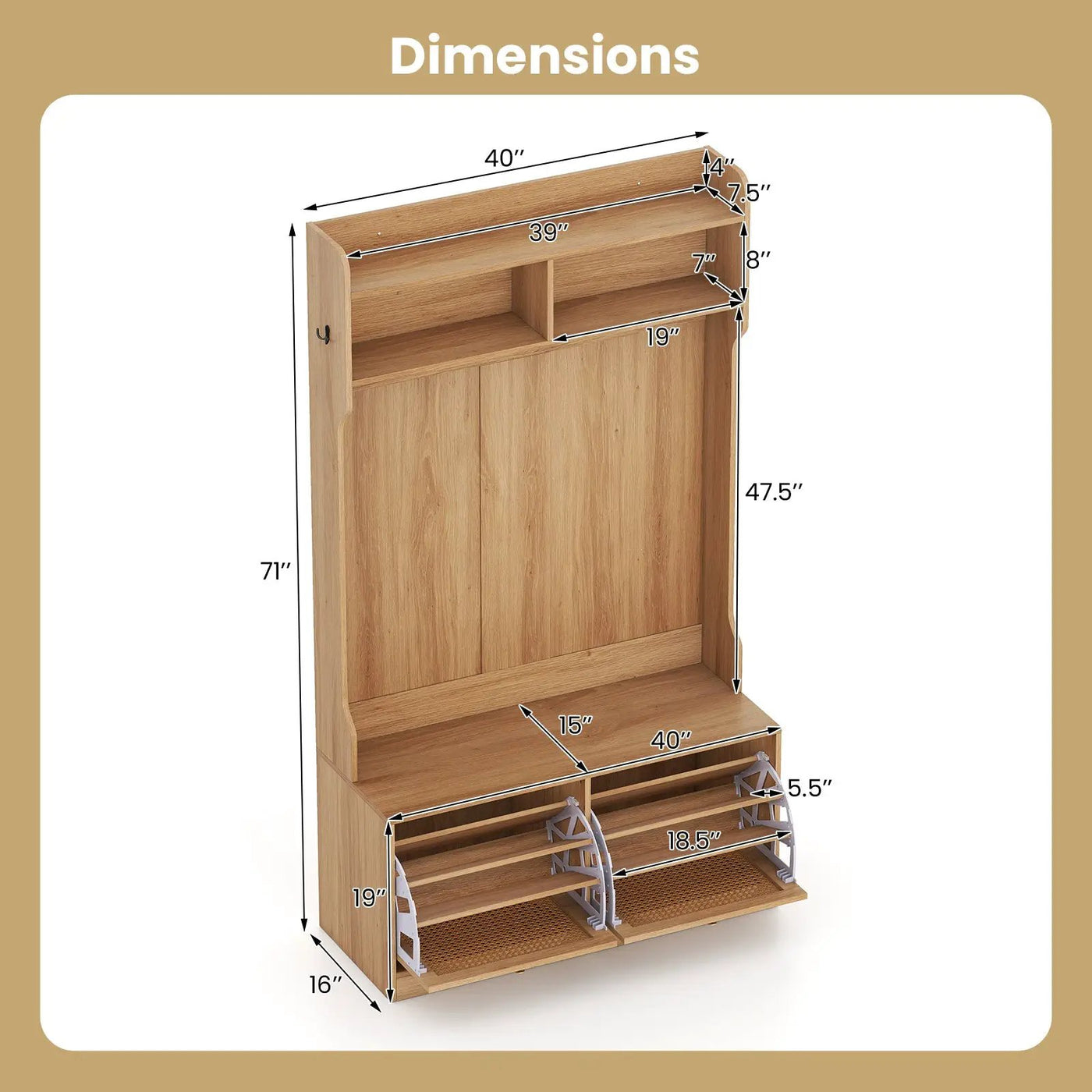 4-In-1 Hall Tree with Coat Rack and Flip Drawers for Entryway Mudroom by DirectDeals