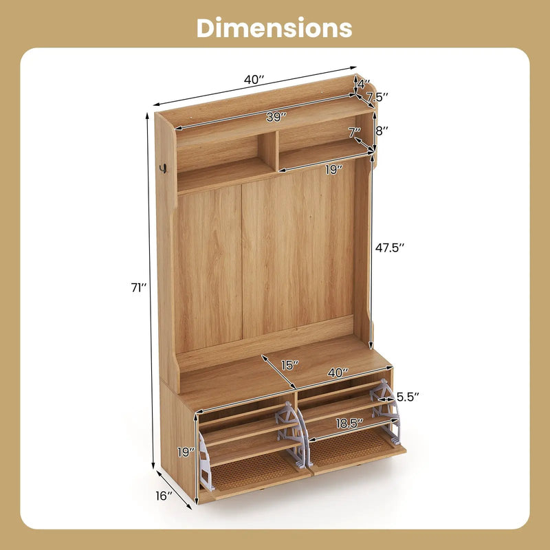 4-In-1 Hall Tree with Coat Rack and Flip Drawers for Entryway Mudroom by DirectDeals