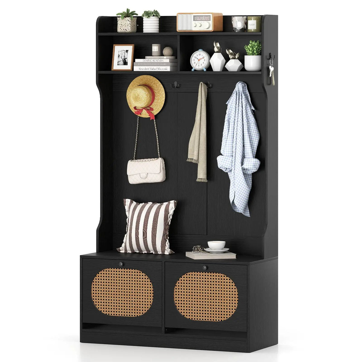 4-In-1 Hall Tree with Coat Rack and Flip Drawers for Entryway Mudroom by DirectDeals