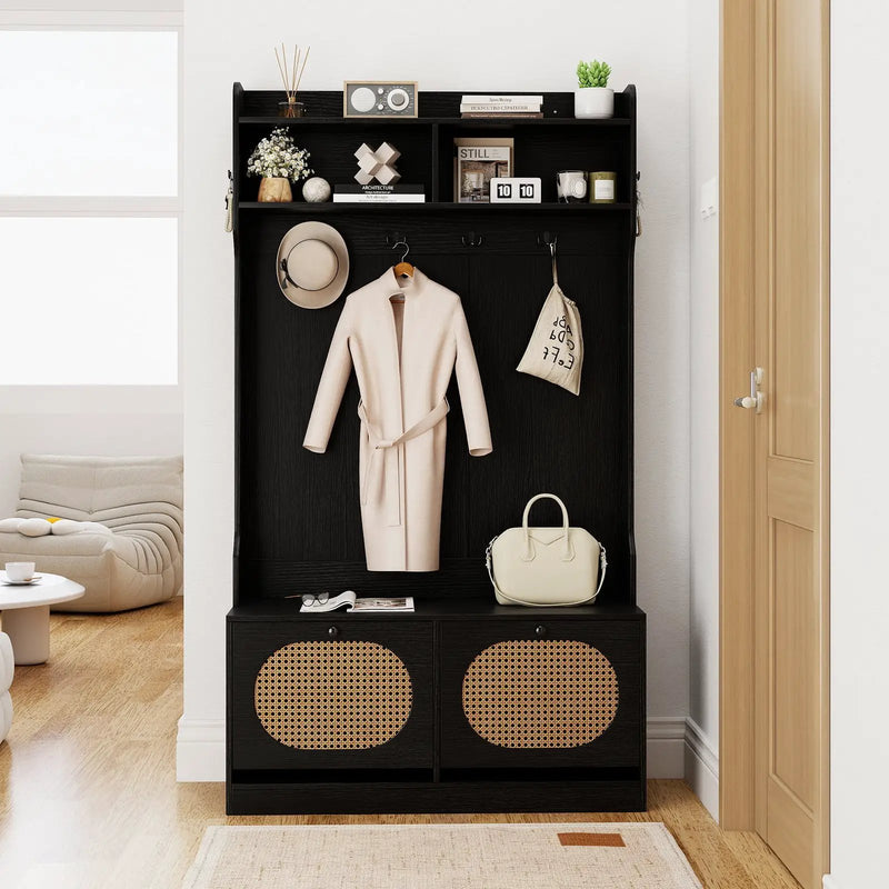 4-In-1 Hall Tree with Coat Rack and Flip Drawers for Entryway Mudroom by DirectDeals