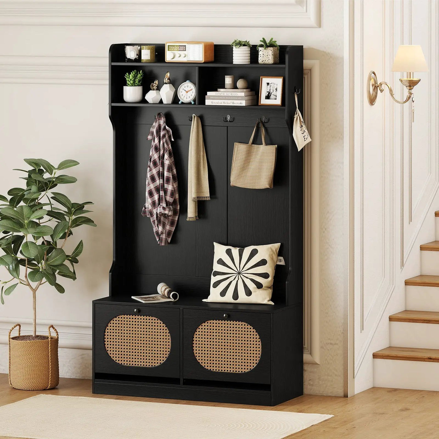 4-In-1 Hall Tree with Coat Rack and Flip Drawers for Entryway Mudroom by DirectDeals