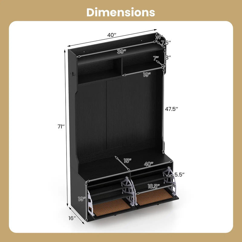 4-In-1 Hall Tree with Coat Rack and Flip Drawers for Entryway Mudroom by DirectDeals
