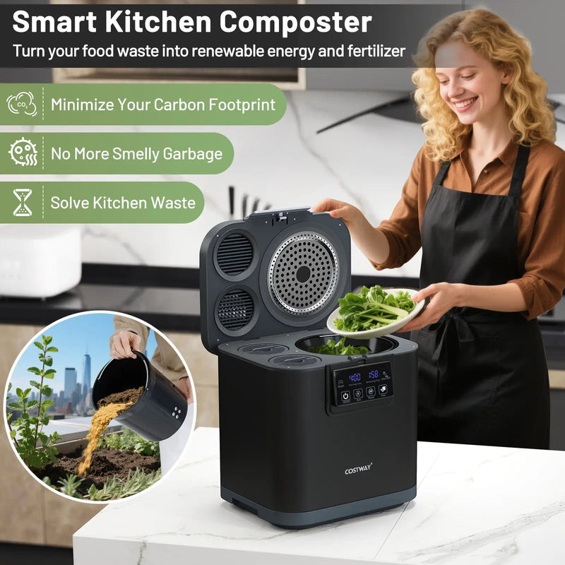 4 L Electric Composter with Lid and LED Display for Kitchen-Black by DirectDeals
