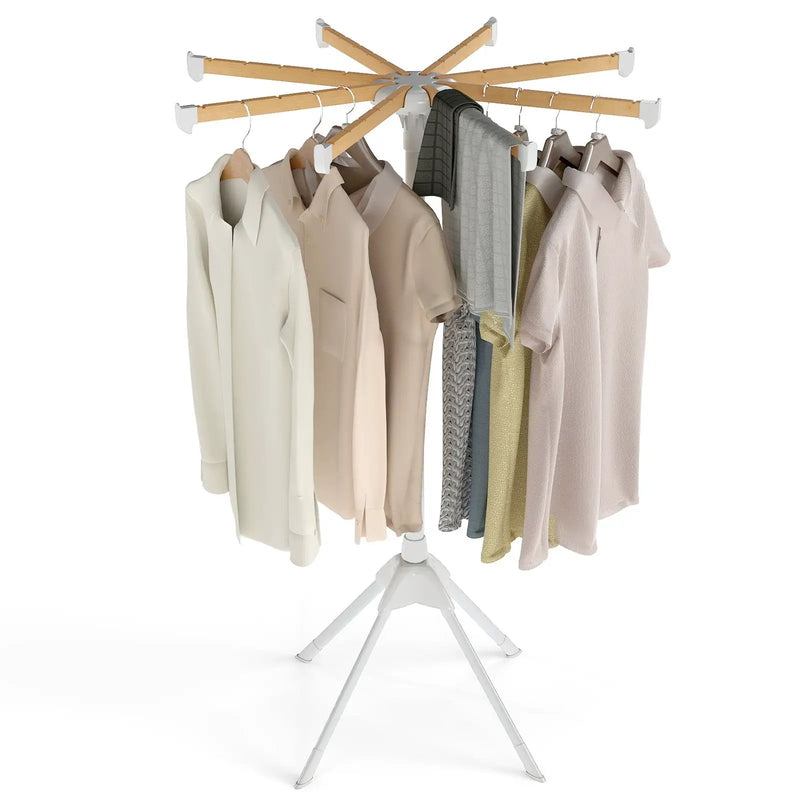 4 Legs Foldable Clothes Drying Rack with 8 Bamboo Hanging Rods and 40 Hanger Slots by DirectDeals