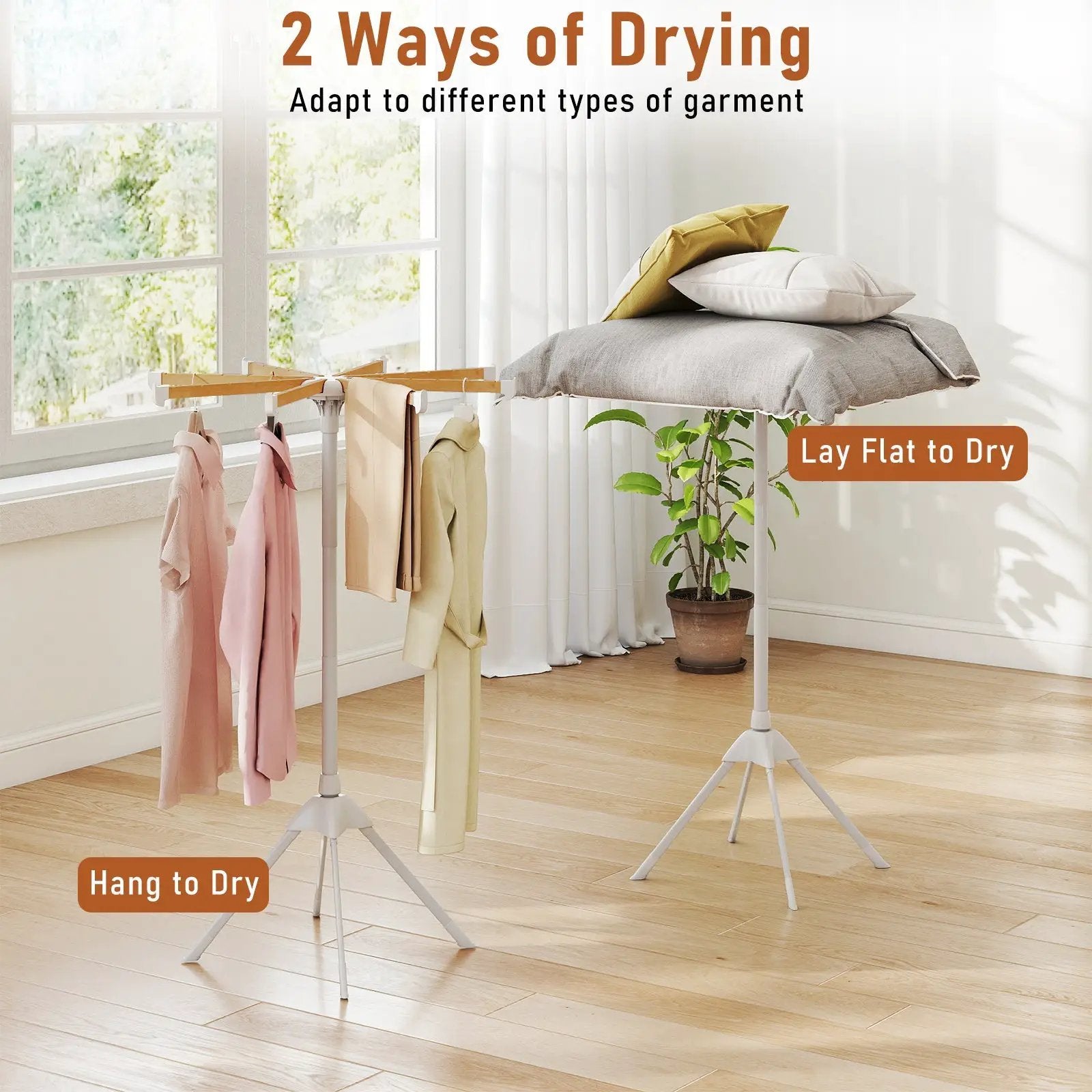 4 Legs Foldable Clothes Drying Rack with 8 Bamboo Hanging Rods and 40 Hanger Slots by DirectDeals