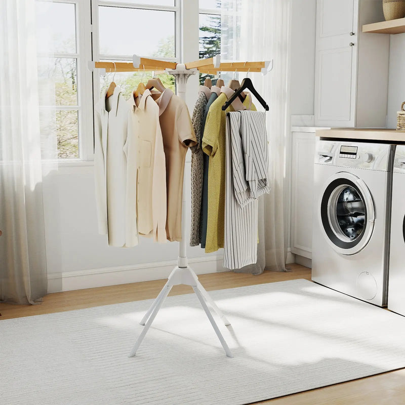 4 Legs Foldable Clothes Drying Rack with 8 Bamboo Hanging Rods and 40 Hanger Slots by DirectDeals