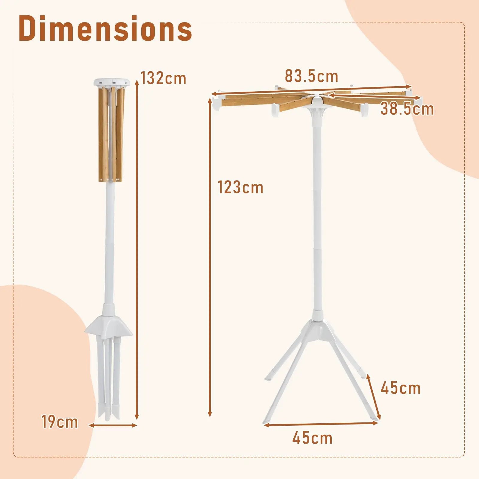 4 Legs Foldable Clothes Drying Rack with 8 Bamboo Hanging Rods and 40 Hanger Slots by DirectDeals