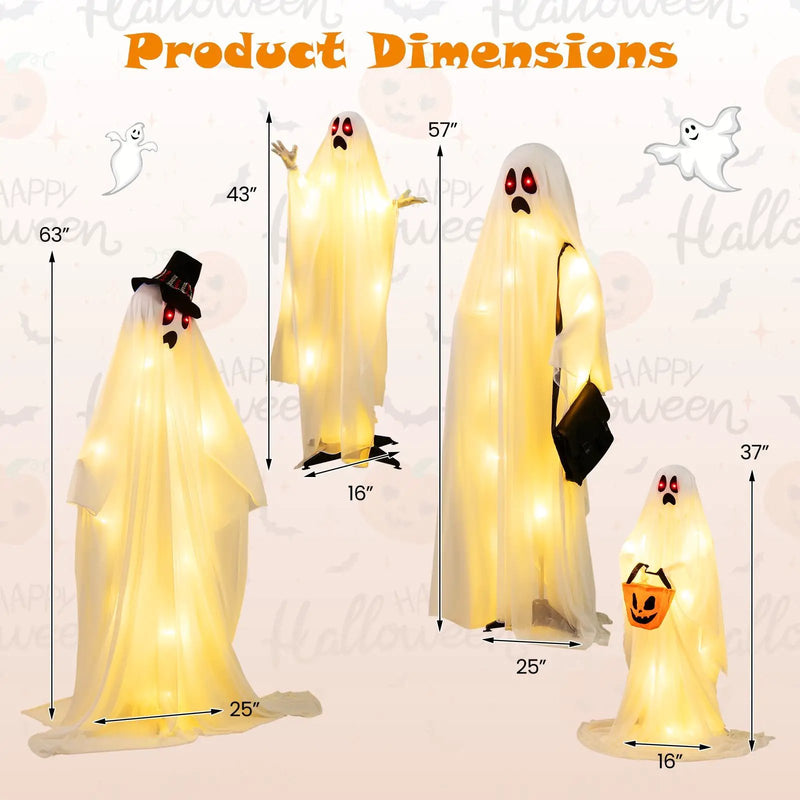 4 PCS Halloween Light up White Cloth Ghost Family with Red and Warm White LED Lights by DirectDeals