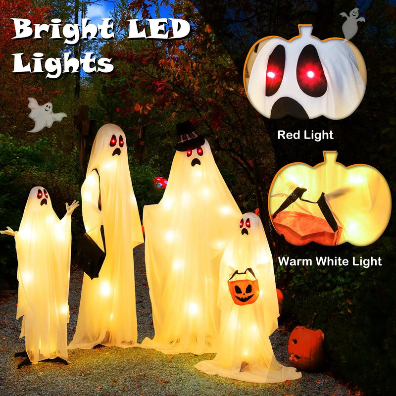 4 PCS Halloween Light up White Cloth Ghost Family with Red and Warm White LED Lights by DirectDeals