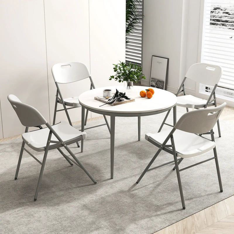 4 Pack Folding Stackable Chairs with Metal Frame and Carrying Handle-White by DirectDeals