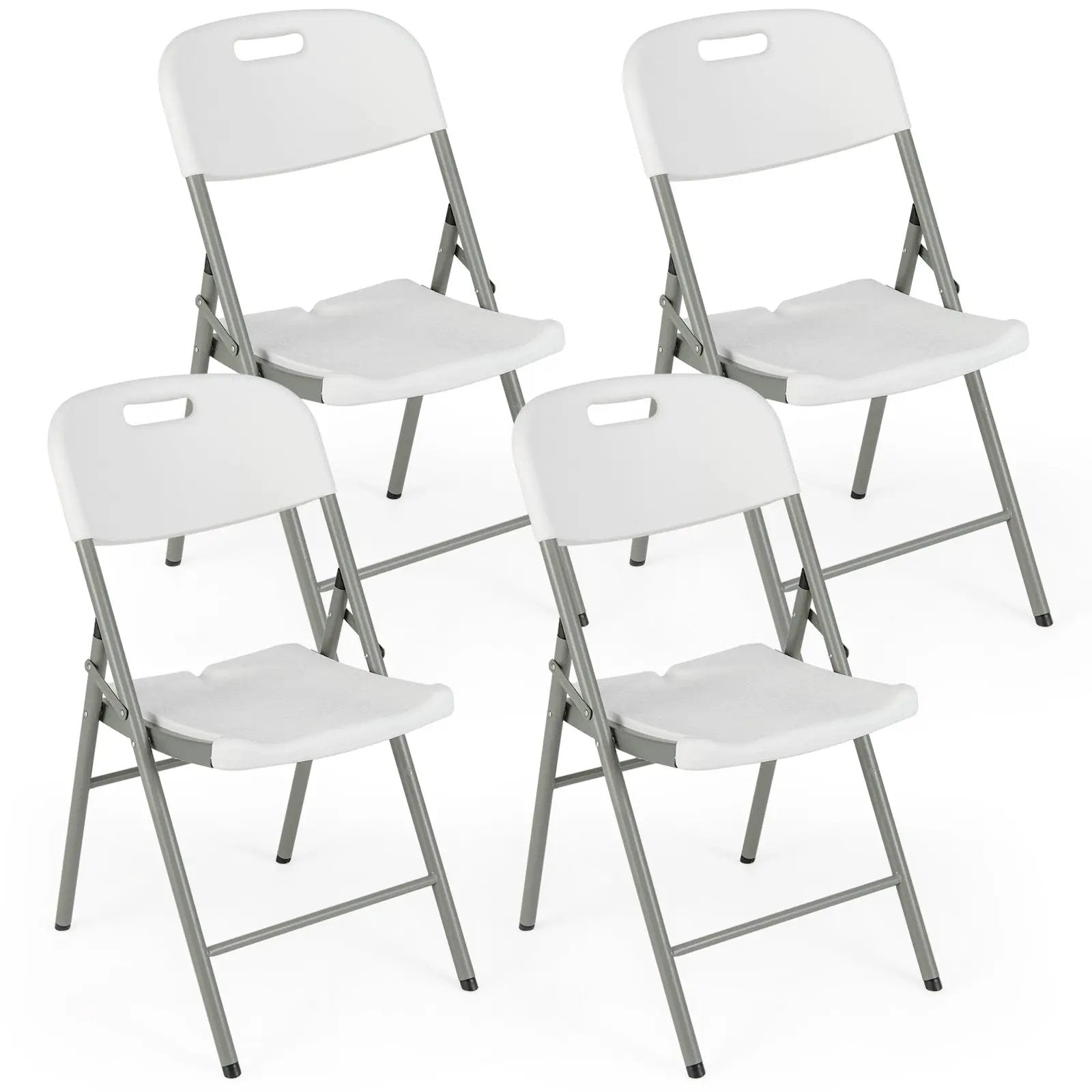4 Pack Folding Stackable Chairs with Metal Frame and Carrying Handle-White by DirectDeals