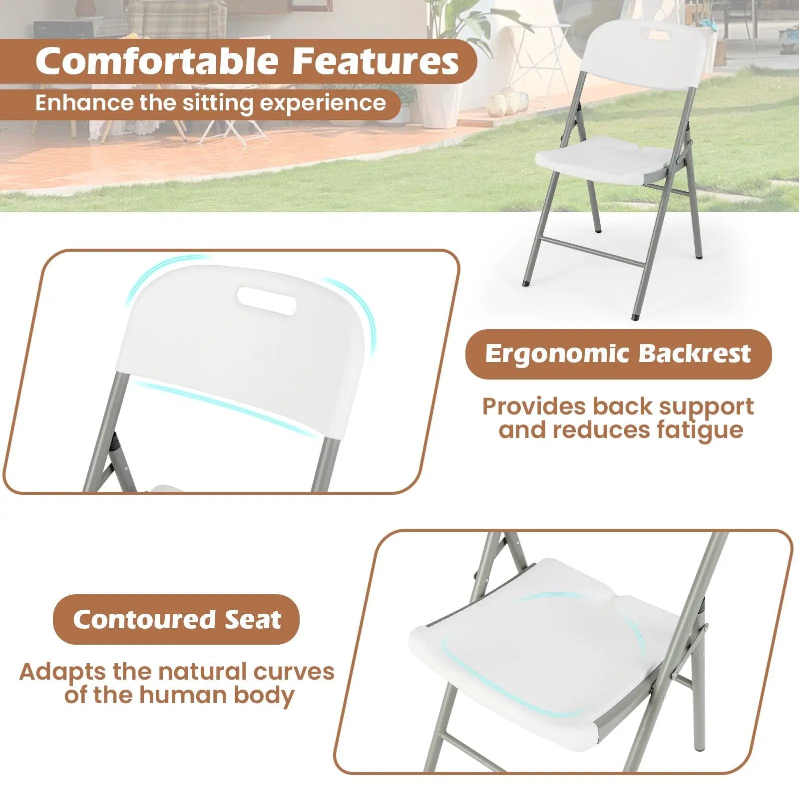 4 Pack Folding Stackable Chairs with Metal Frame and Carrying Handle-White by DirectDeals