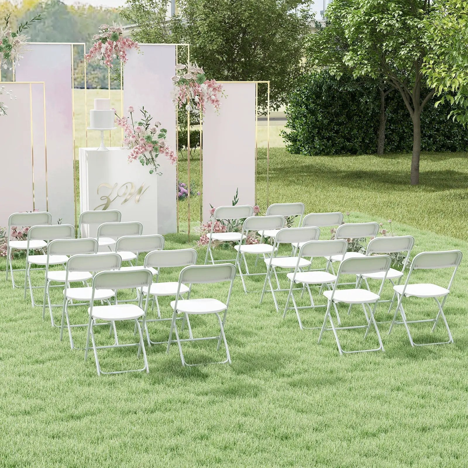 4 Pack Metal Folding Chairs with Plastic Seat and Back-White by DirectDeals