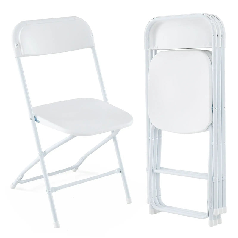 4 Pack Metal Folding Chairs with Plastic Seat and Back-White by DirectDeals