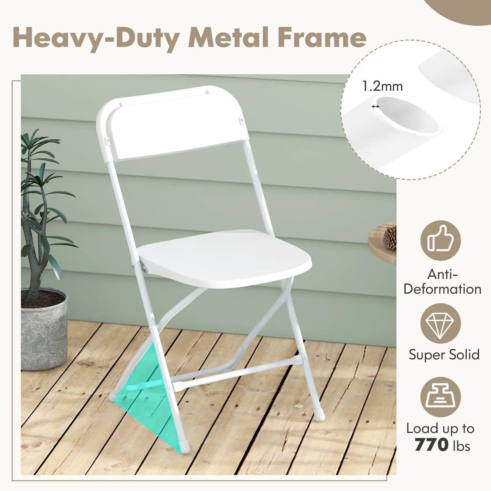 4 Pack Metal Folding Chairs with Plastic Seat and Back-White by DirectDeals