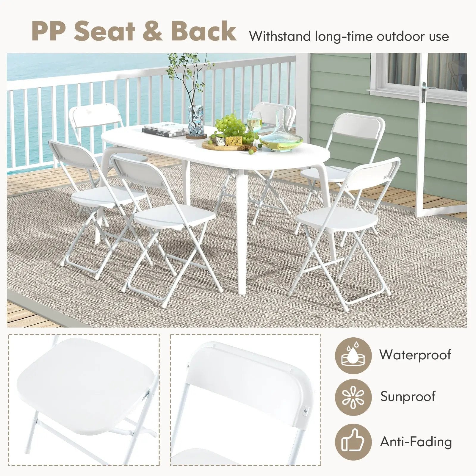 4 Pack Metal Folding Chairs with Plastic Seat and Back-White by DirectDeals