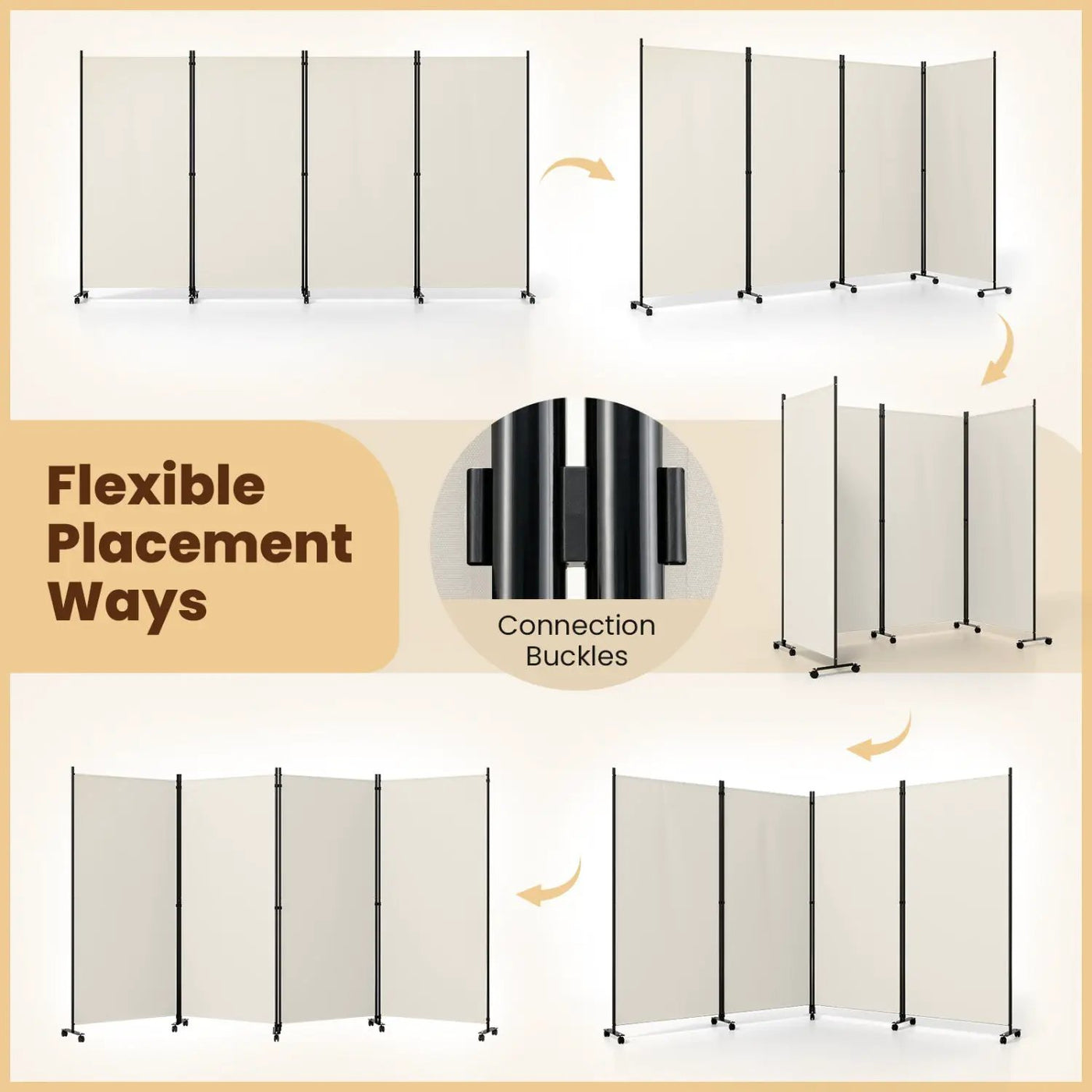 4-Panel Folding Room Divider with Wheels - 71.5" Tall by DirectDeals