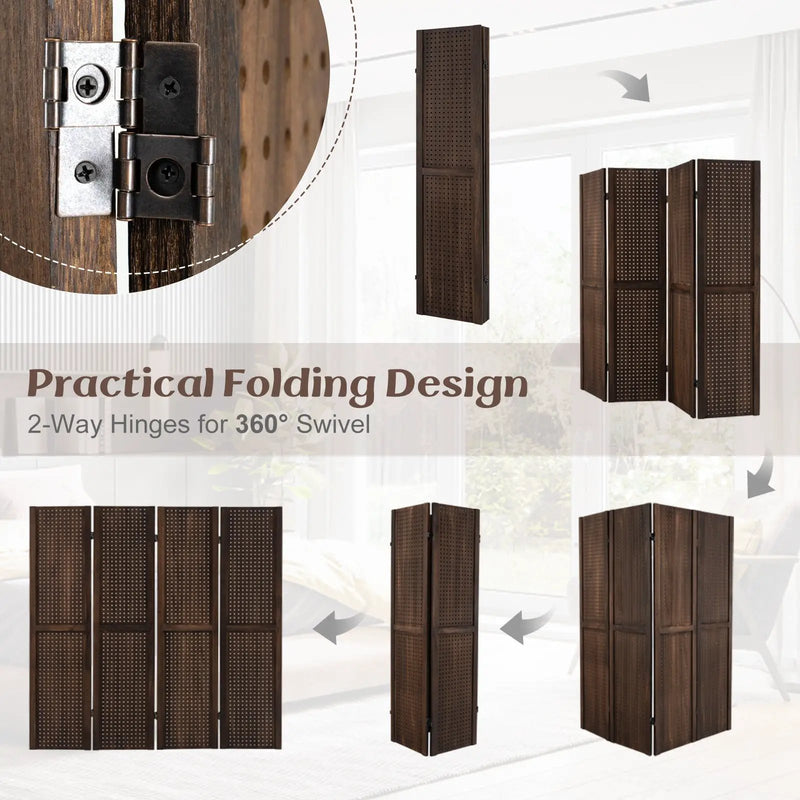 4-Panel Pegboard Display 5 Feet Tall Folding Privacy Screen for Craft Display Organized by DirectDeals