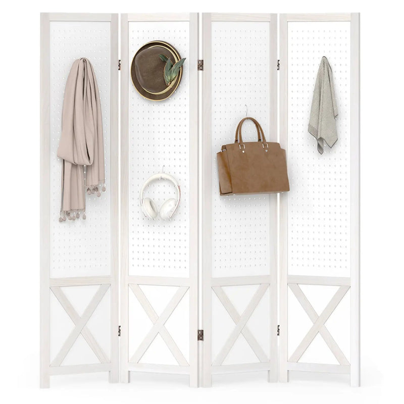 6-Panel Pegboard Room Divider 67 Inches Tall Foldable Privacy Screen by DirectDeals
