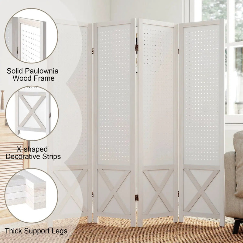 6-Panel Pegboard Room Divider 67 Inches Tall Foldable Privacy Screen by DirectDeals