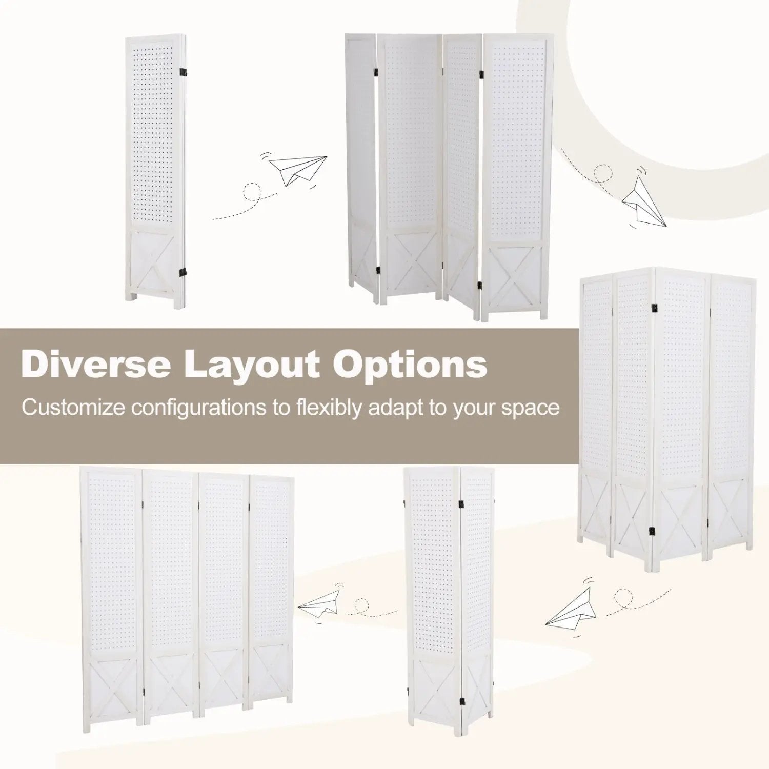 6-Panel Pegboard Room Divider 67 Inches Tall Foldable Privacy Screen by DirectDeals