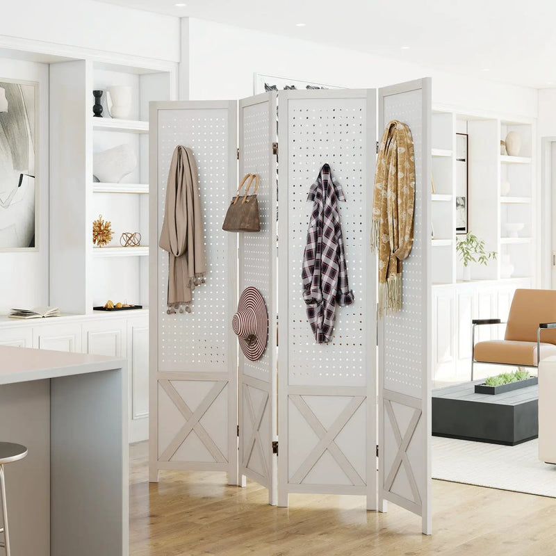 6-Panel Pegboard Room Divider 67 Inches Tall Foldable Privacy Screen by DirectDeals