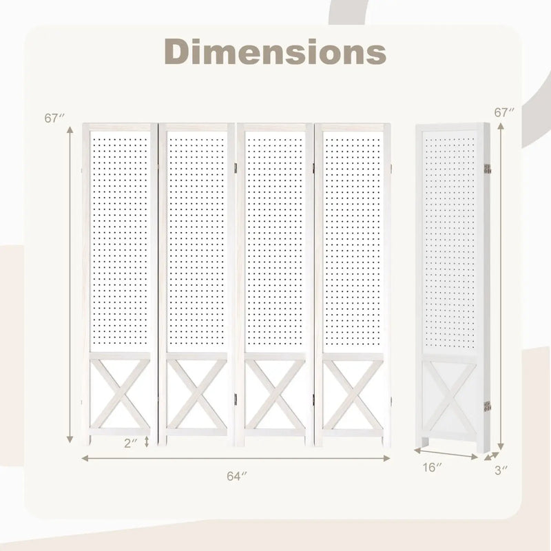 6-Panel Pegboard Room Divider 67 Inches Tall Foldable Privacy Screen by DirectDeals