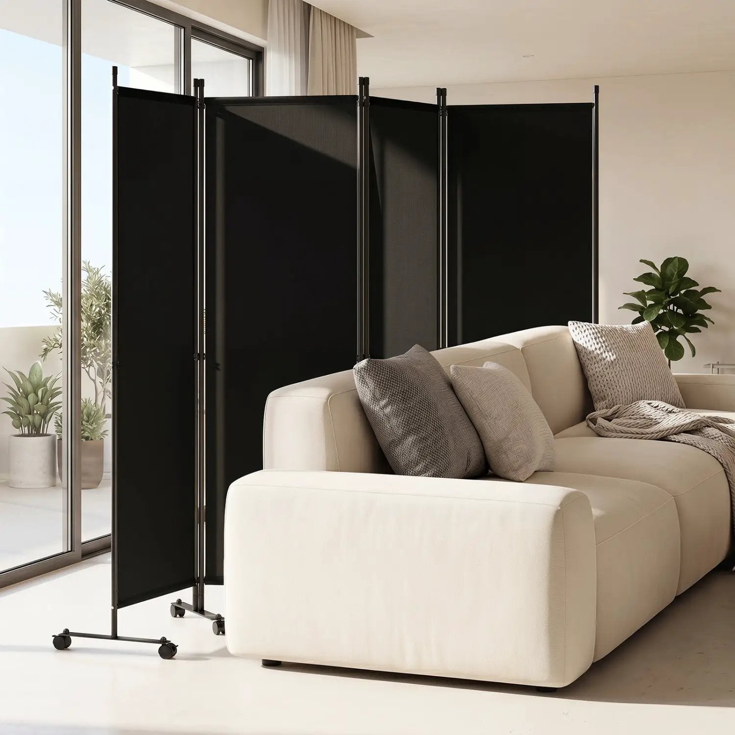 4-Panel Room Divider with Lockable Wheels - 87" x 68" by DirectDeals