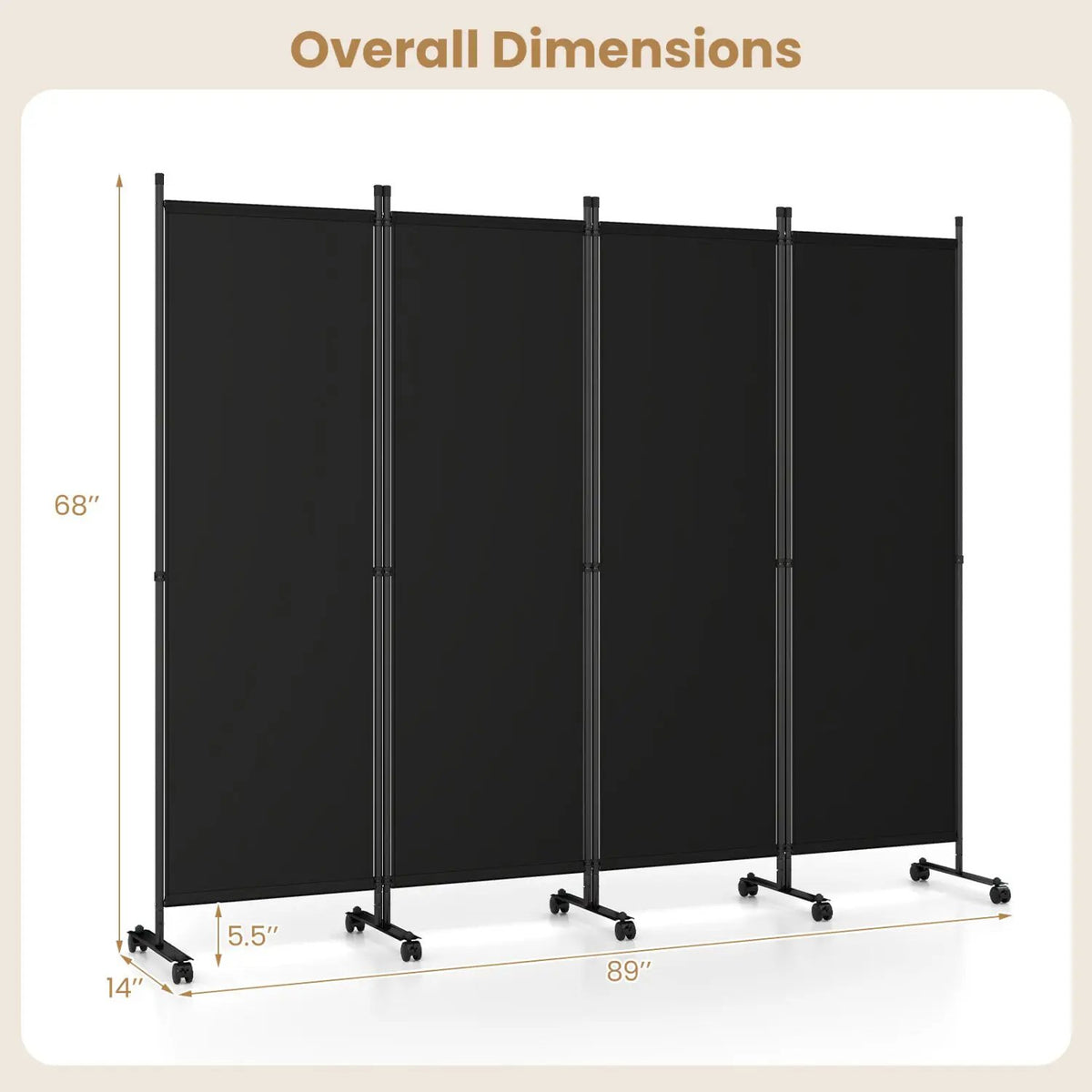 4-Panel Room Divider with Lockable Wheels - 87" x 68" by DirectDeals
